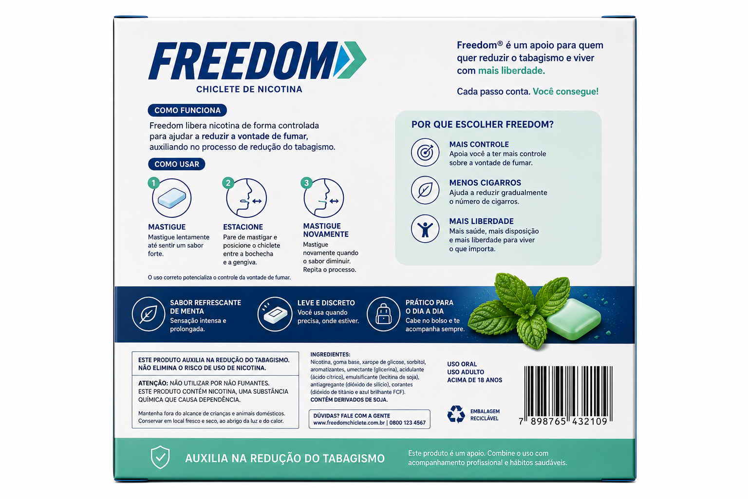 Verso da embalagem NICFREEDOM com passo a passo de uso